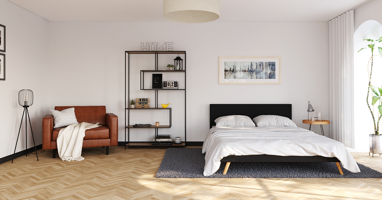 Lederbett ELVAR 140 x 200 cm schwarz