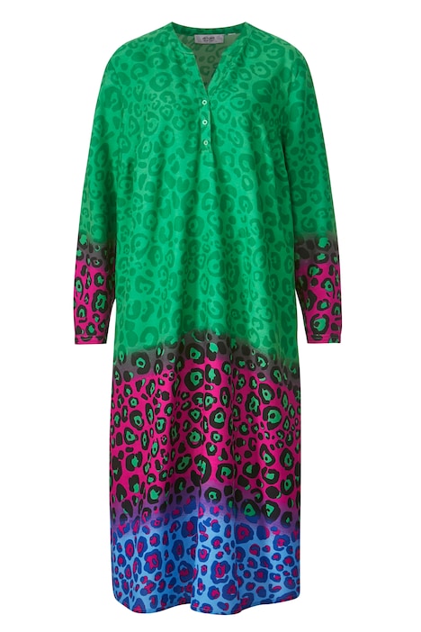 Maxikleid, A-Line, Leo-Verlauf, Tunika-Ausschnitt, Langarm