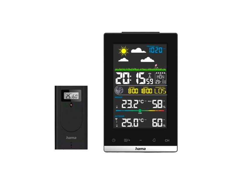 Hama Wetterstation Jamaika, Schwarz Wetterstation mit Aussensensor, Funk, Wecker und Raumklima