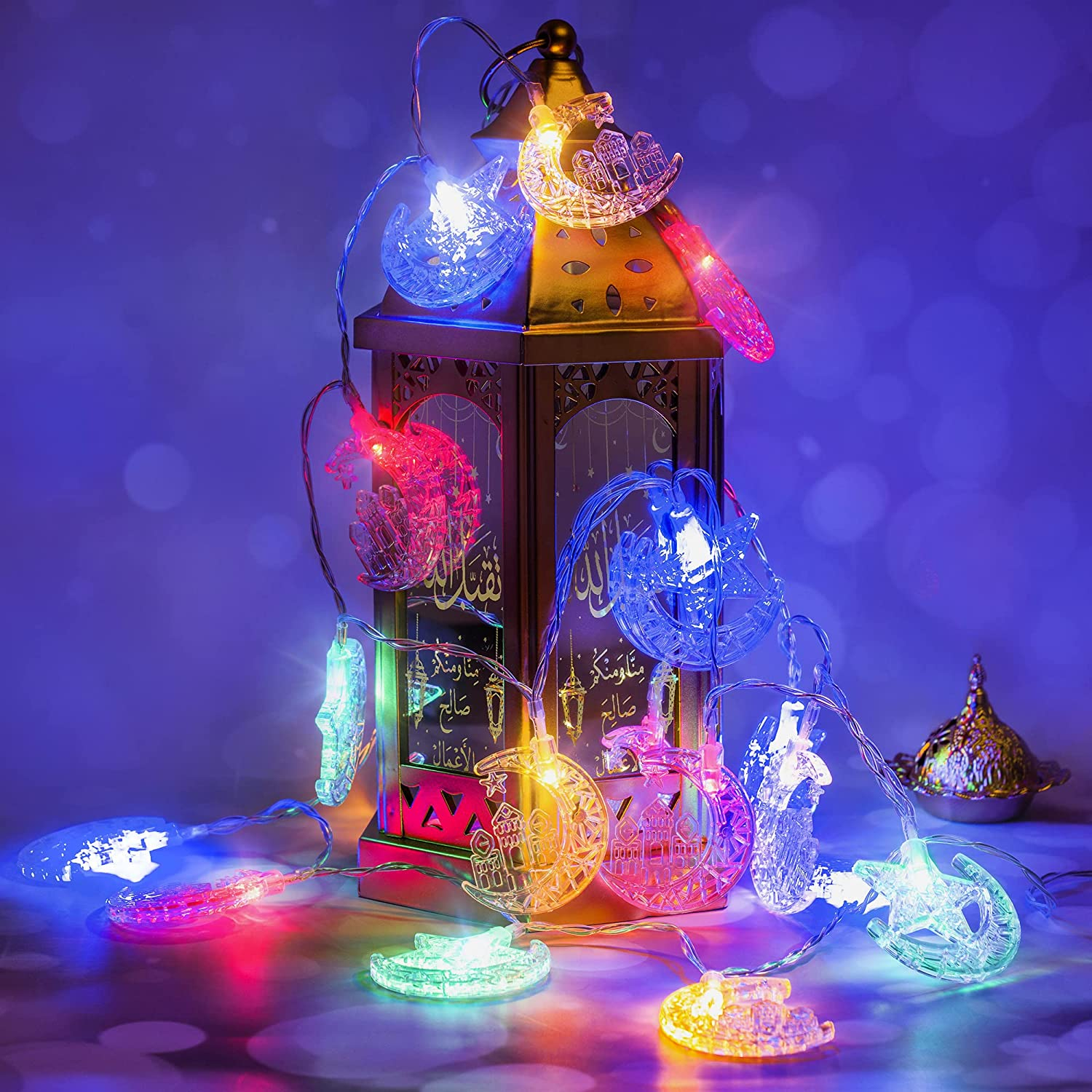 (3m) 20 LED's Ramadan Deko Lichterkette Halbmond / Stern / Moschee Eid Mubarak Beleuchtung (Batteriebetrieben) - Bunt