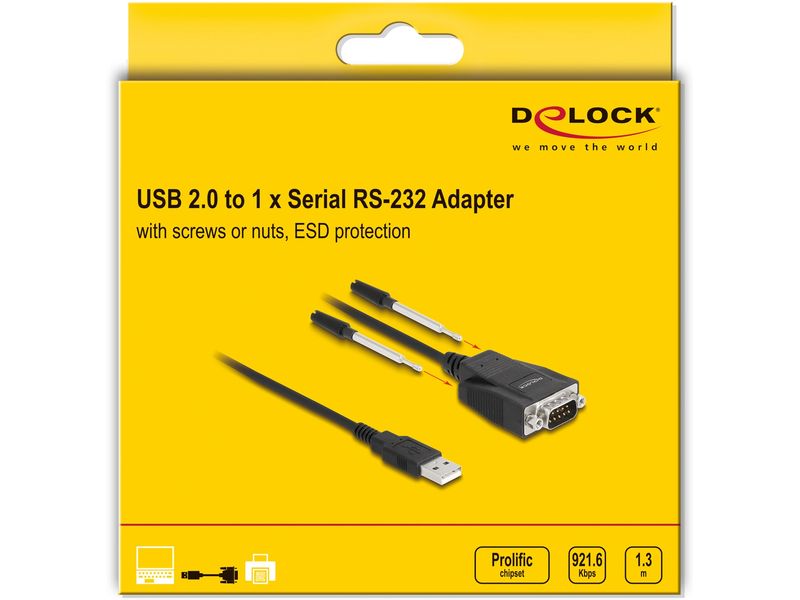 Delock Adapter USB 2.0 -  Seriell RS-232 Adapter USB 2.0 Typ A zu Seriell RS-232 Stecker
