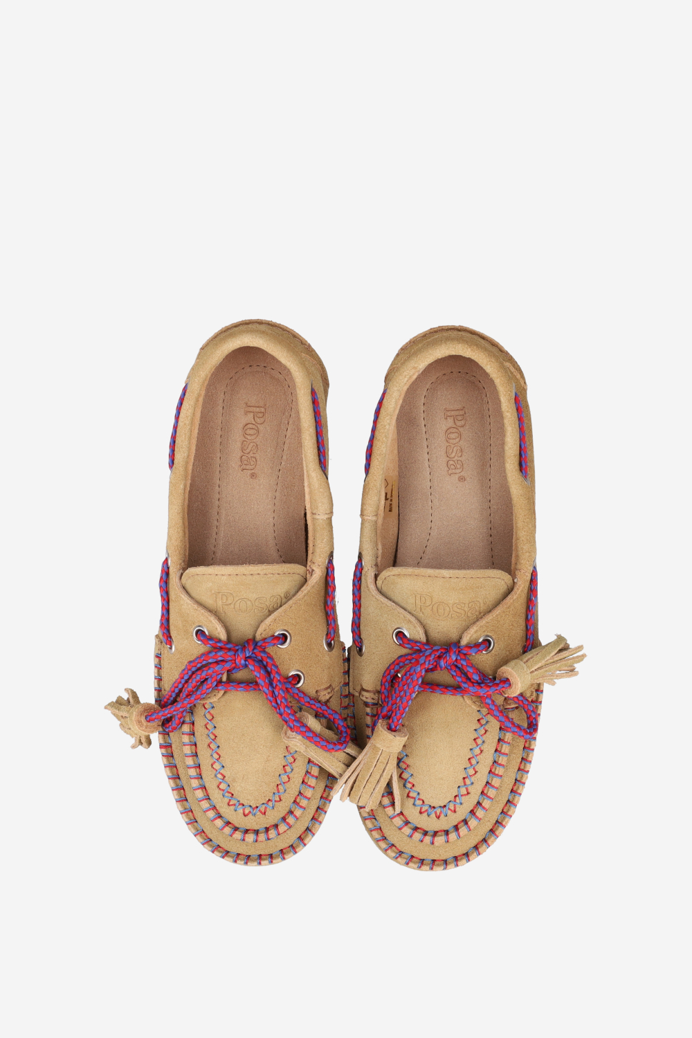 Boat fringe coloured stitch suede loafers