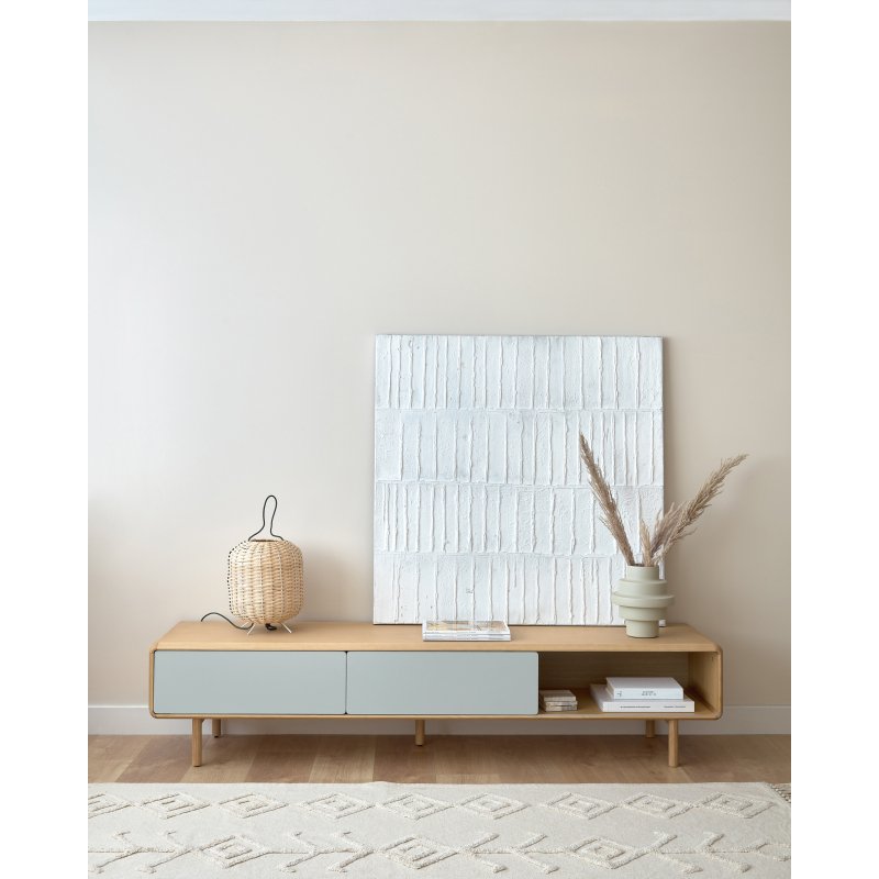 Meuble TV Anielle 2 portes en bois massif et placage de frêne 180 x 41 cm