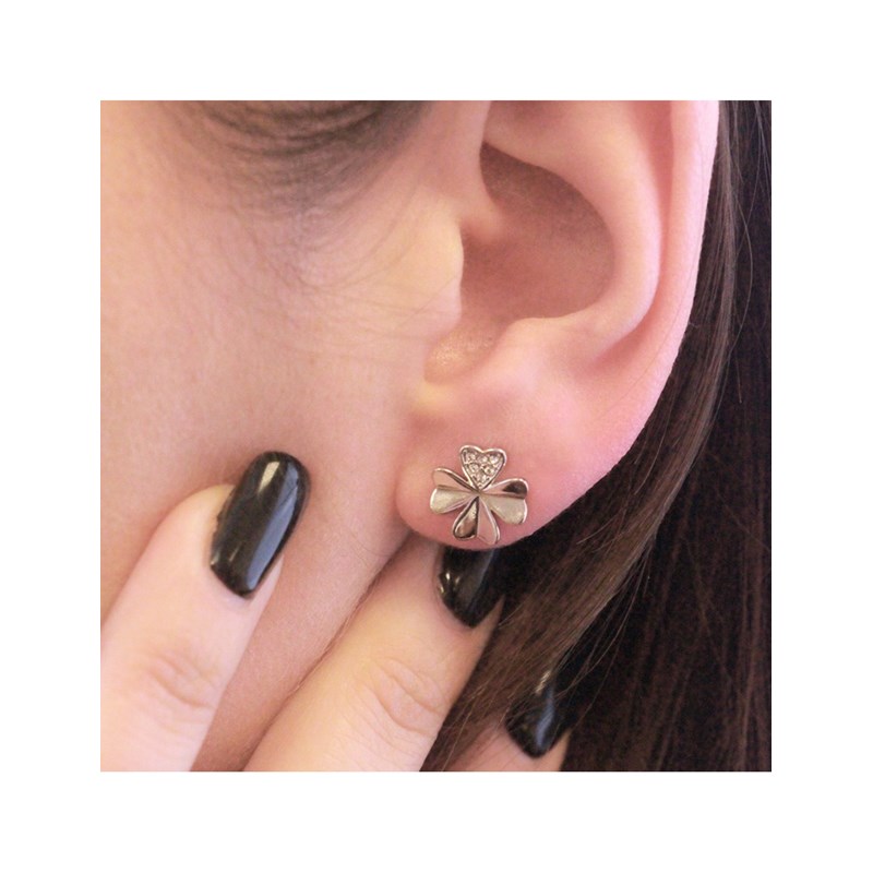 Boucles d'oreilles Clover Petal - Argenté et Cristal