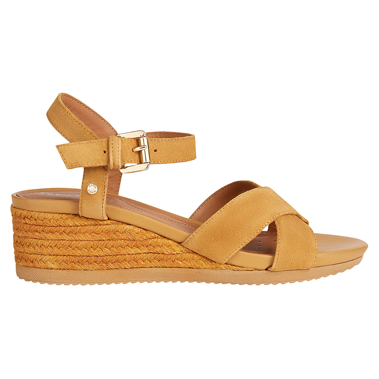 Geox Sandales en Velours de Cuir compensées Ischia jaune foncé - Talon 6.5 cm