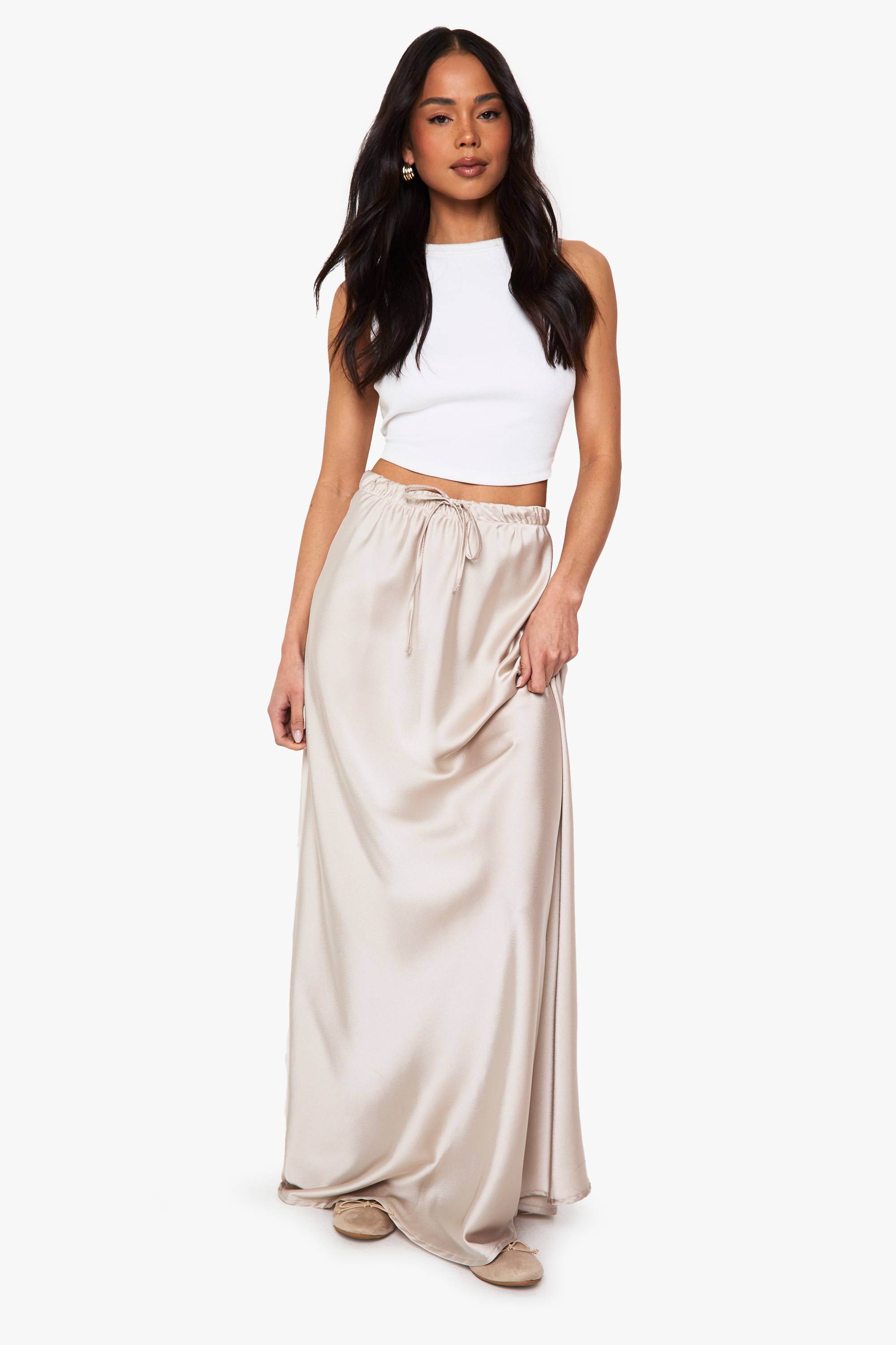 boohoo Jupe-culotte maxi en satin à cordon de serrage