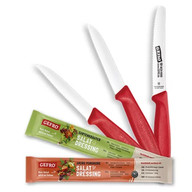 Gemüse-Star Messer-Set: 3 Gemüsemesser im Set + 2 Salat-Dressings gratis