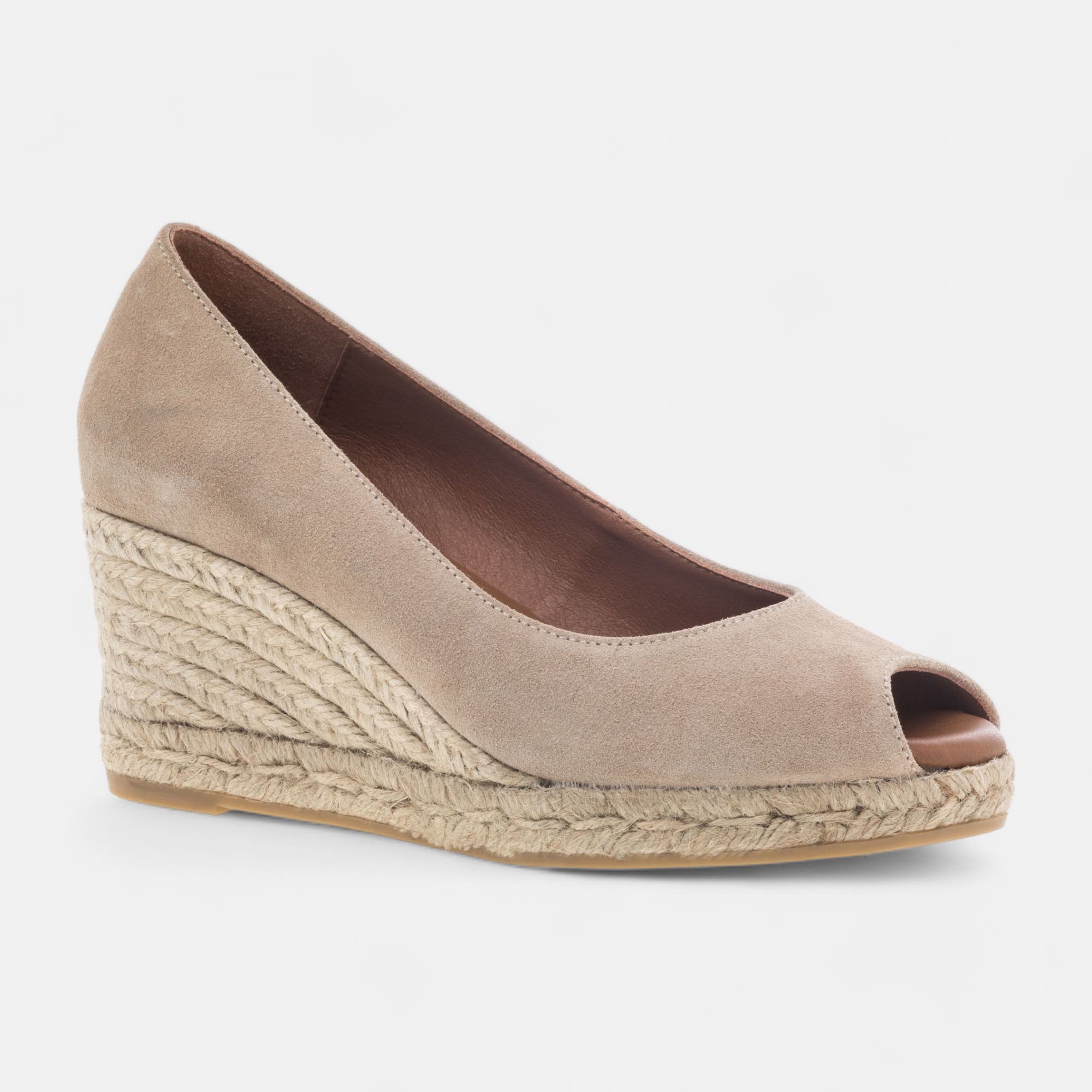Espadrilles à talon compensé Femme en cuir ecru