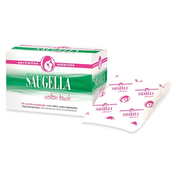 Absorventes pós-parto Saugella Cotton Touch, pacote com 10 unidades.