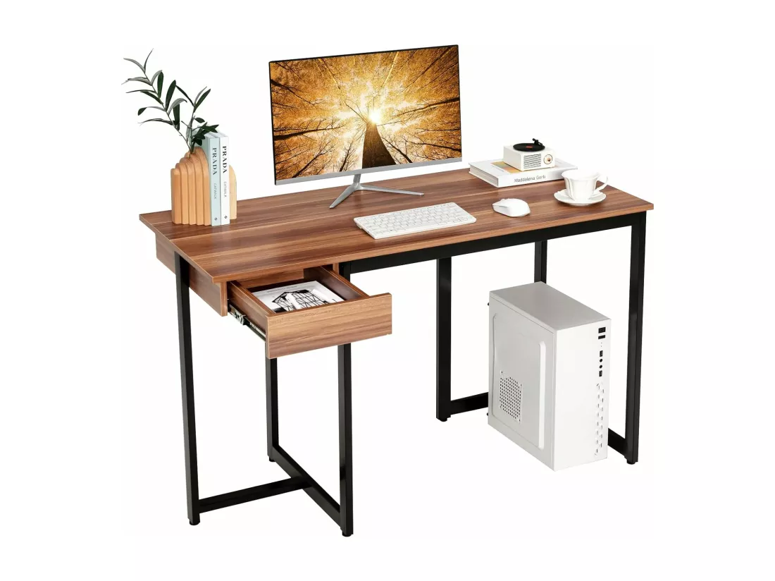 Bureau d'Ordinateur Industriel 120 x 55 cm, Table avec Tiroir, Design Élégant, Postes de Travail pour Bureau, Salon, Chambre, Facile à Assembler, 120 x 55 x 75 cm (Noyer)