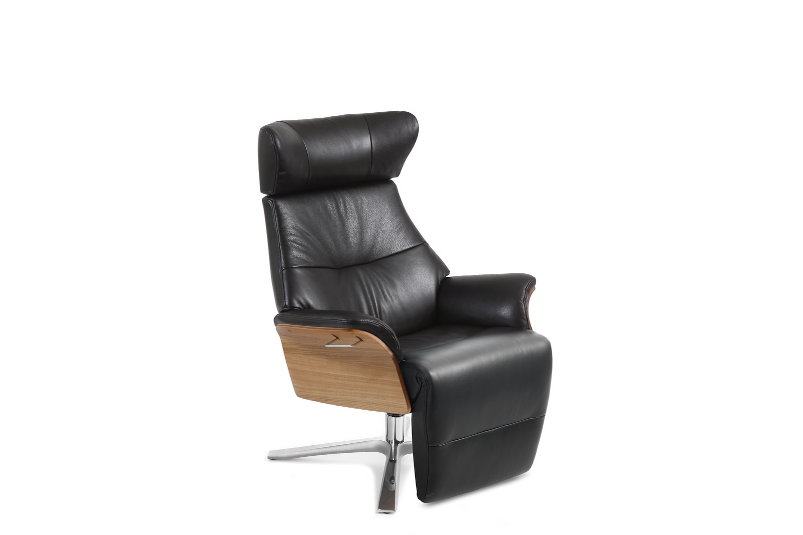 Air lenestol med fothviler I hud Zero 2534-89 Black, Quattro svingfot alu. Skrog i eik