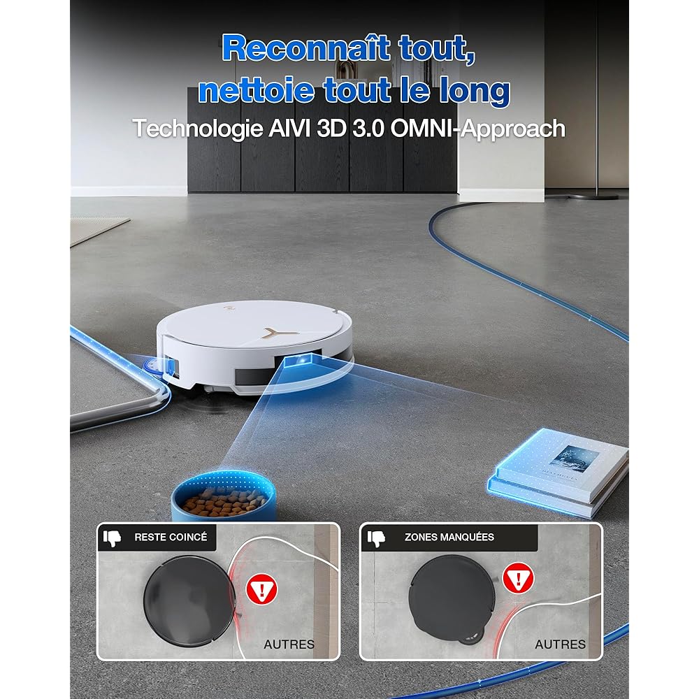 ECOVACS T50 Max Pro Omni Aspirateur Robot avec Station, 18500Pa, Brosse latérale et serpillière Extensibles, Ajout Automatique Solution de Nettoyage, Lavage à l'eau Chaude 40-75 ℃, Blanc : Cuisine et Maison