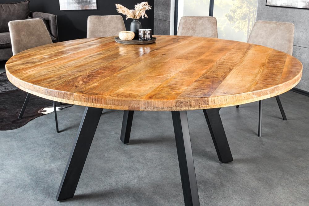 Riess Ambiente Massiver Esstisch Iron Craft - 140cm - Natur - rund - Mangoholz Metall Industrial Design