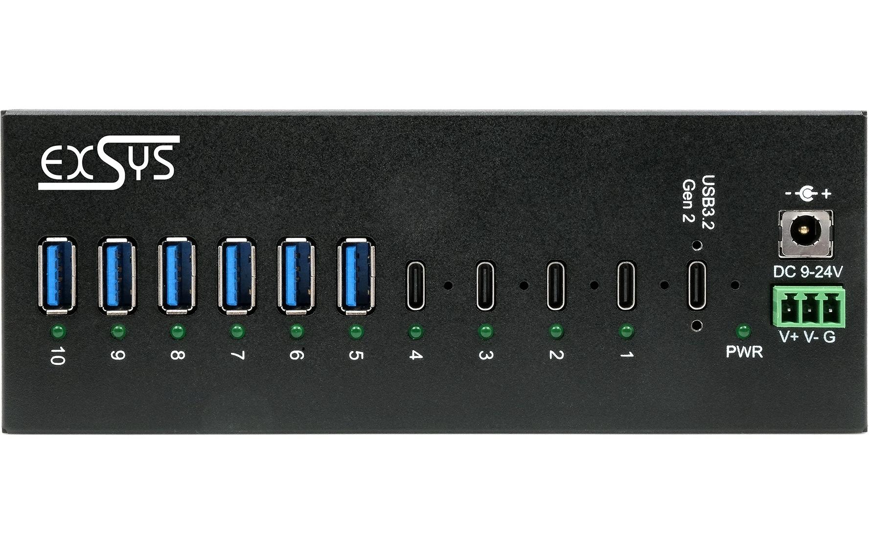 USB-Hub EX-12280HMS<br>10 Port USB Metall HUB für Tisch, Wand und DIN-Rail Montage