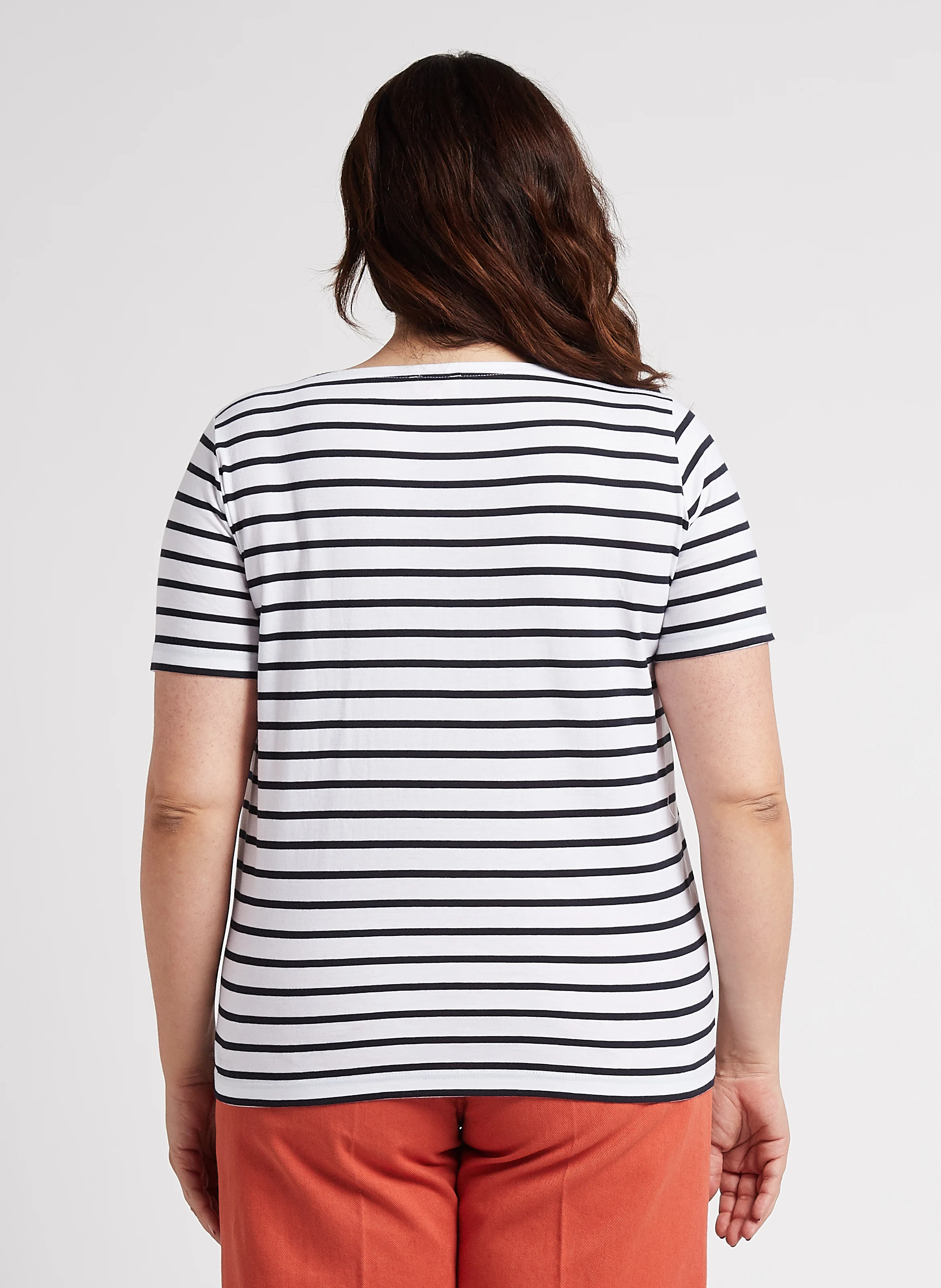 Tee-shirt col bateau rayé en coton léger | Blanc