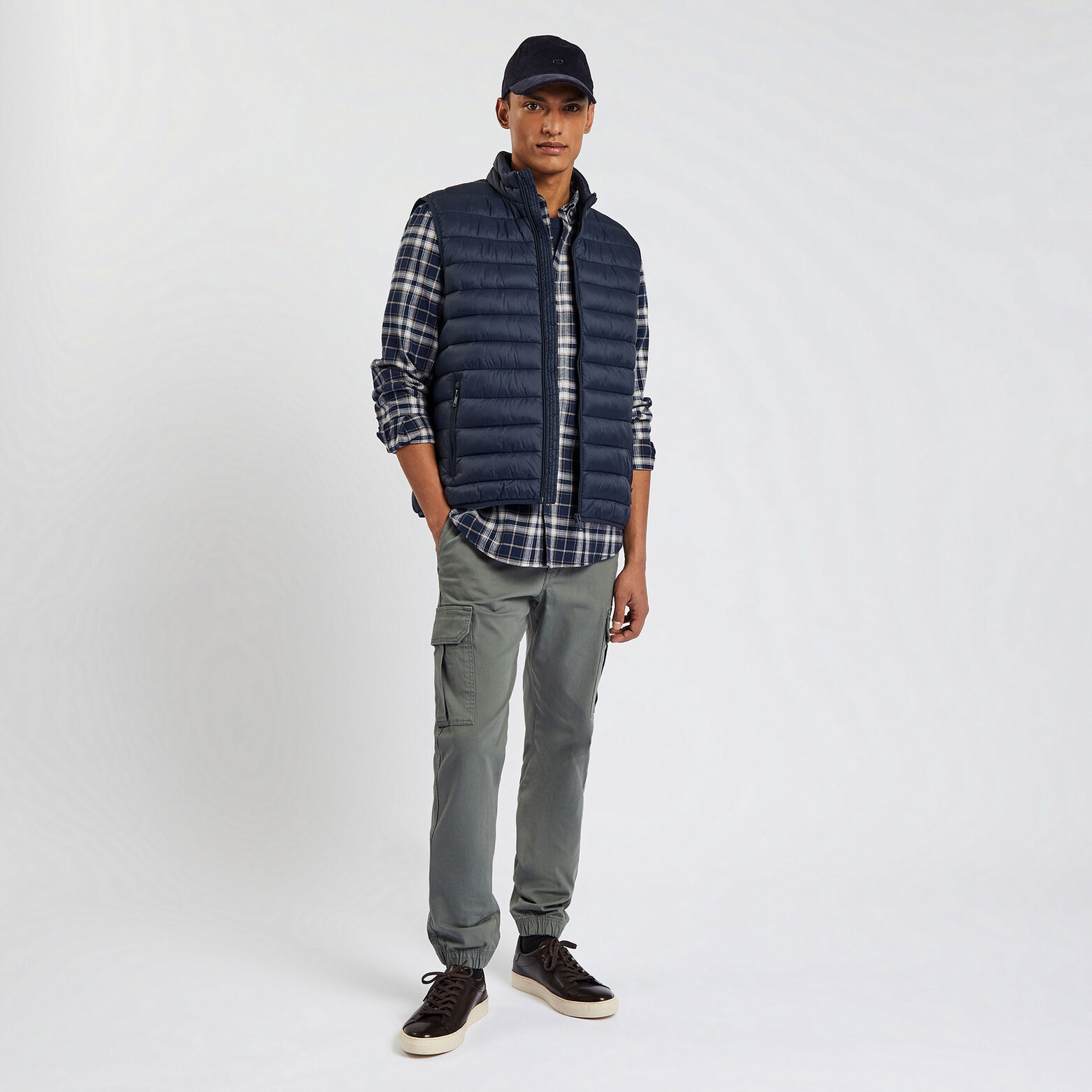 Chemise regular carreaux coton flanelle régénérati Bleu foncé