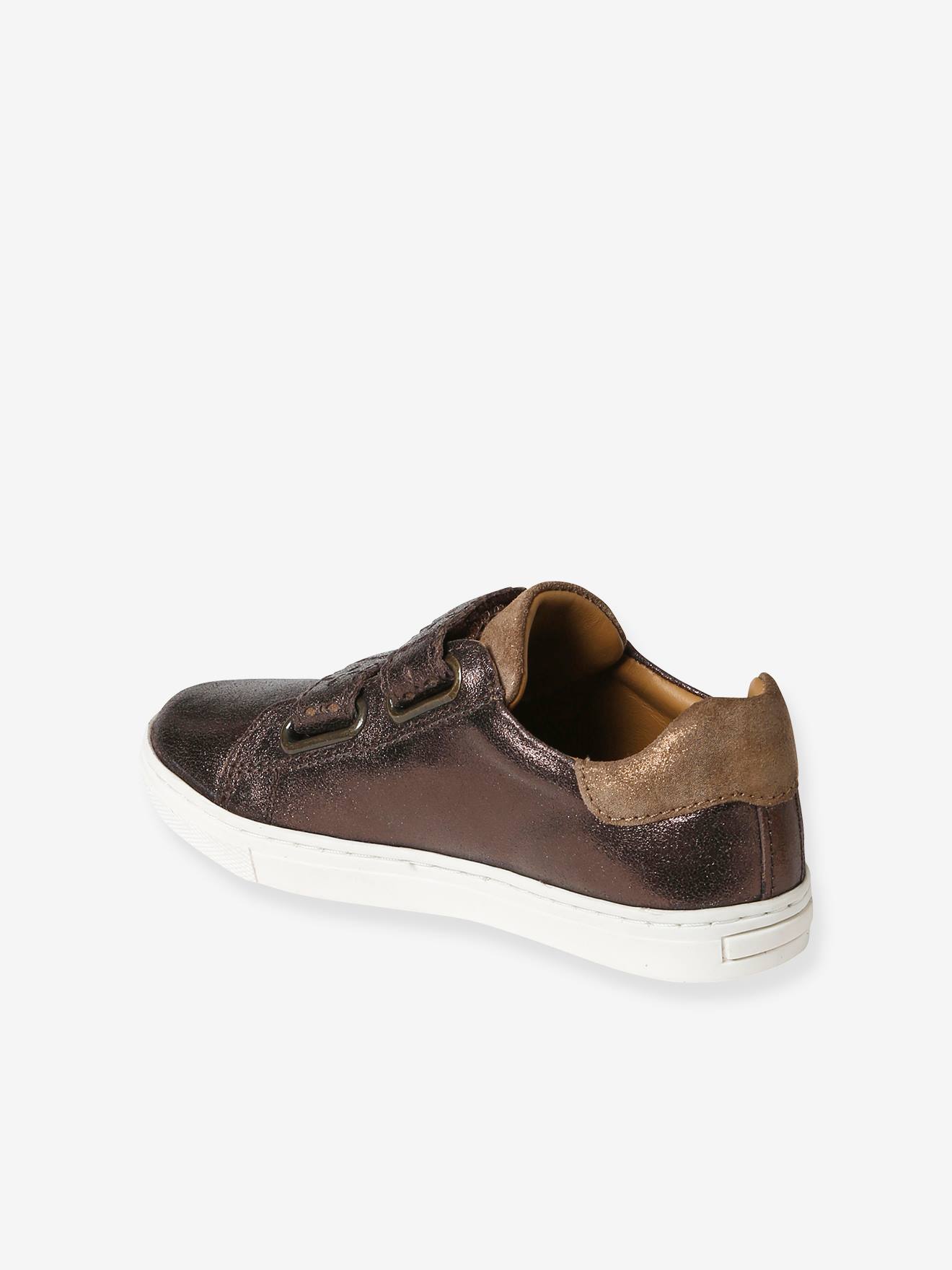 Tênis de couro com fecho de velcro para meninas, modelo especial Autonomia Light Metallic Yellow