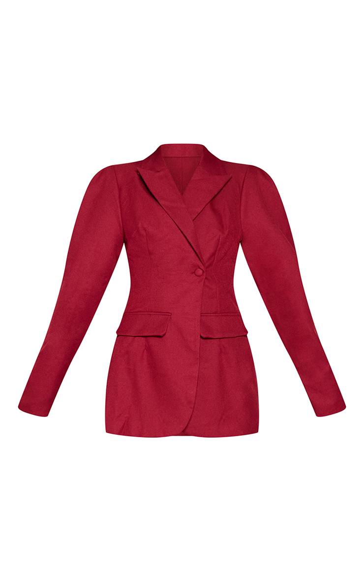 Rouge Bordeaux Blazer Oversize Extrême À Épaules Tombantes Et Taille Cintrée