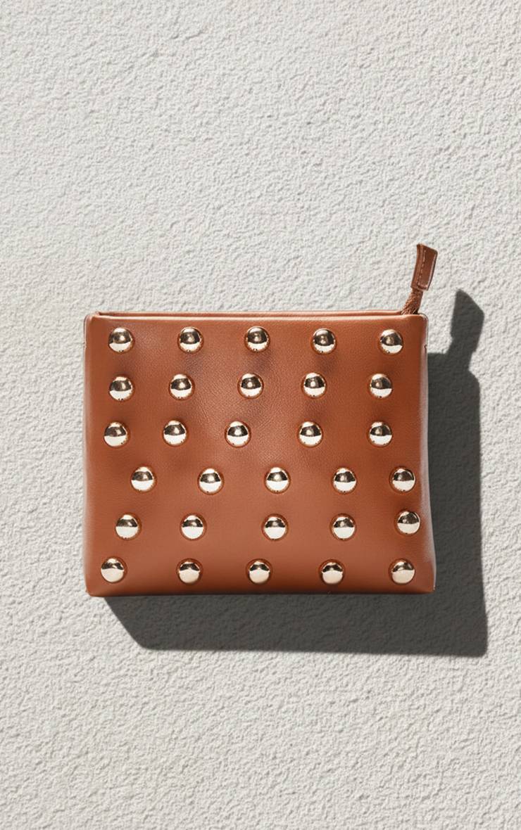 Marron Mini Sac À Bandoulière Structuré À Clous Bombés