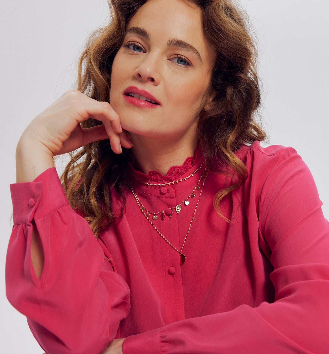 Chemise en soie unie Femme - Rose