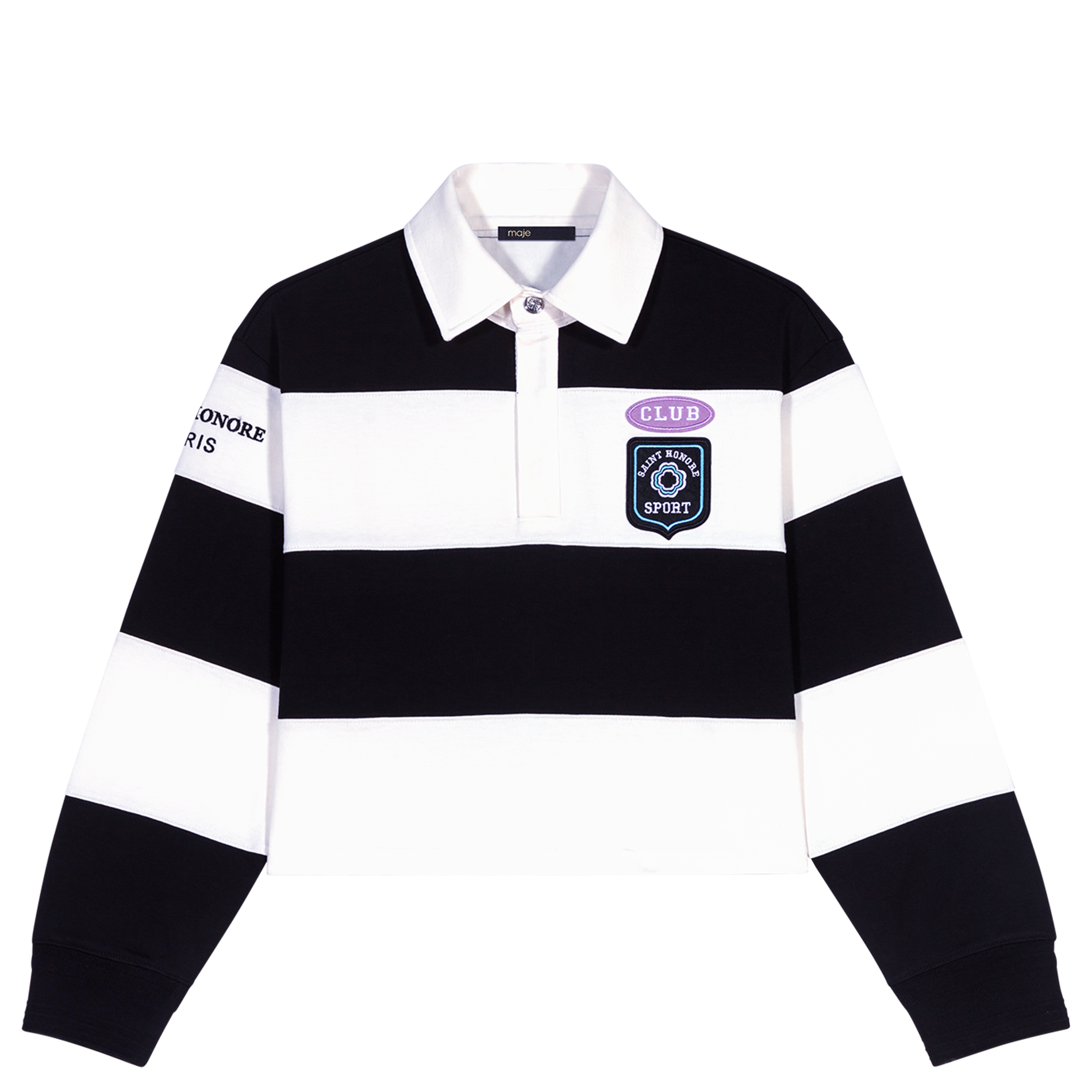 Polo droit court en coton rayé | Noir