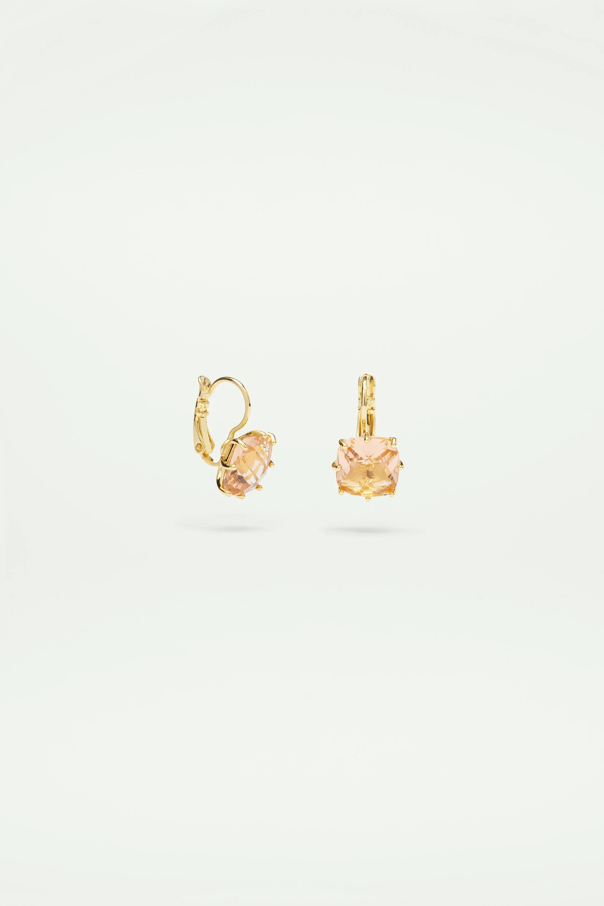 Boucles d'oreilles dormeuses pierre carrée la diamantineabricot | Rose