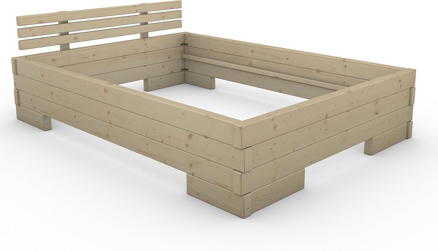 TUGA - Holztech Massives Balkenbett Doppelbett mit und ohne Überstand Daybett Boxspringbett (ohne seitlichen Überstand, 160 x 220)