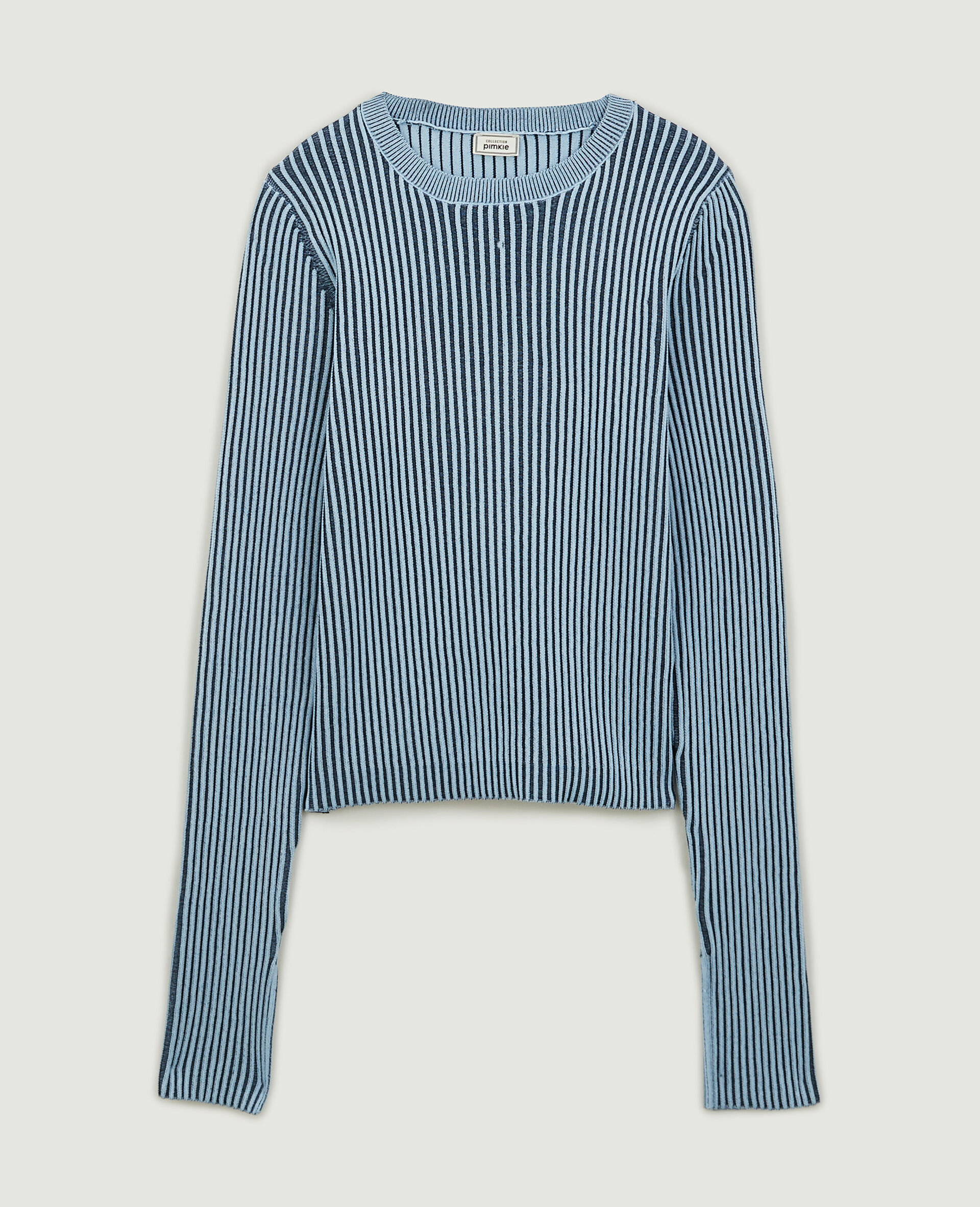 Pull maille côtelée effet rayé - Bleu marine