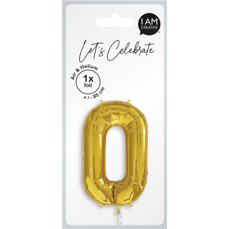 I AM CREATIVE Folienballon, Zahl 0, gold