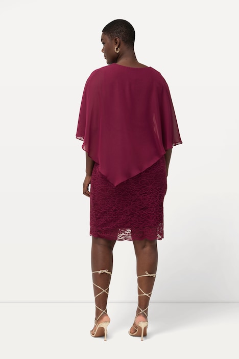 Abendkleid, Chiffon-Cape, Jersey, Spitzensaum, 3/4-Arm