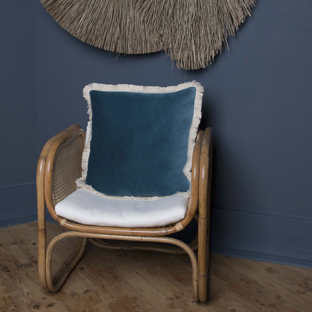 Febronie Housse de coussin en velours Budapest bleu peacock - 50x50 cm