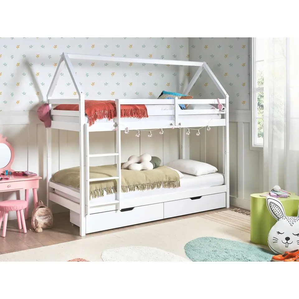 TERNAS - Hoogslaper met opberglades - Wit - 90 x 200 cm - Dennenhout