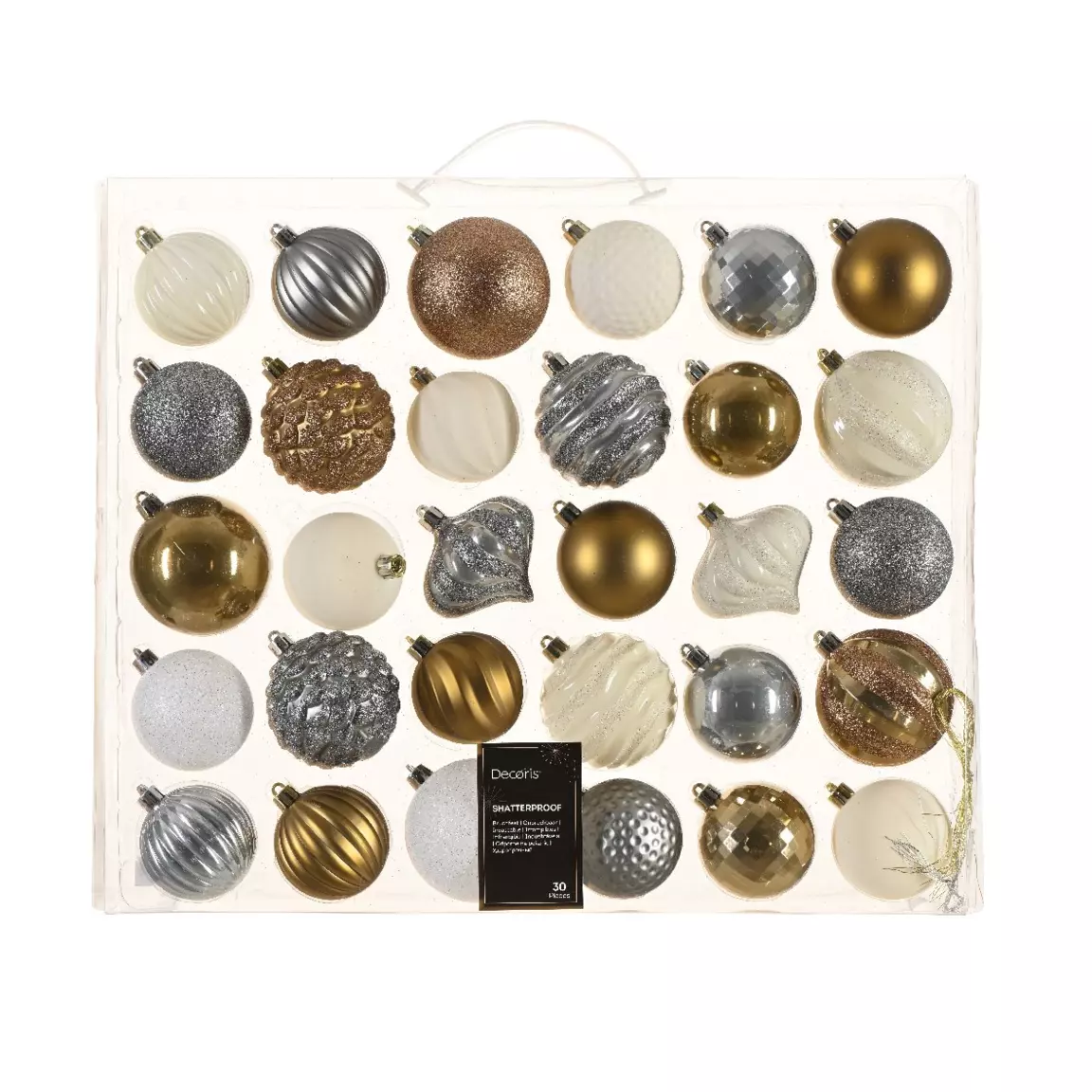 Kit de décoration de sapin de Noël Agéna Blanc laine, Noix de pécan et Gris marbre