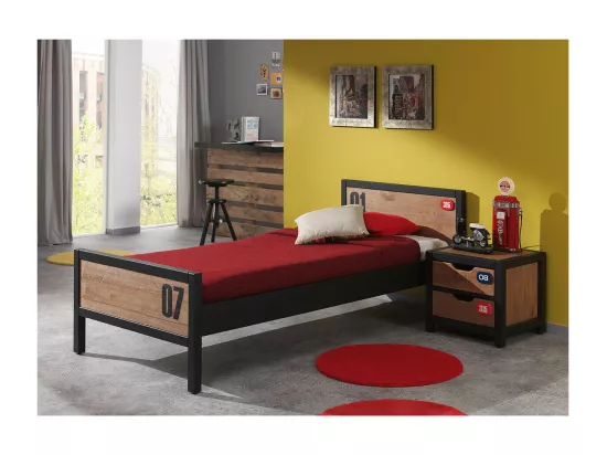 TCHAD - Pack Lit 90x200cm + Chevet en Pin Massif