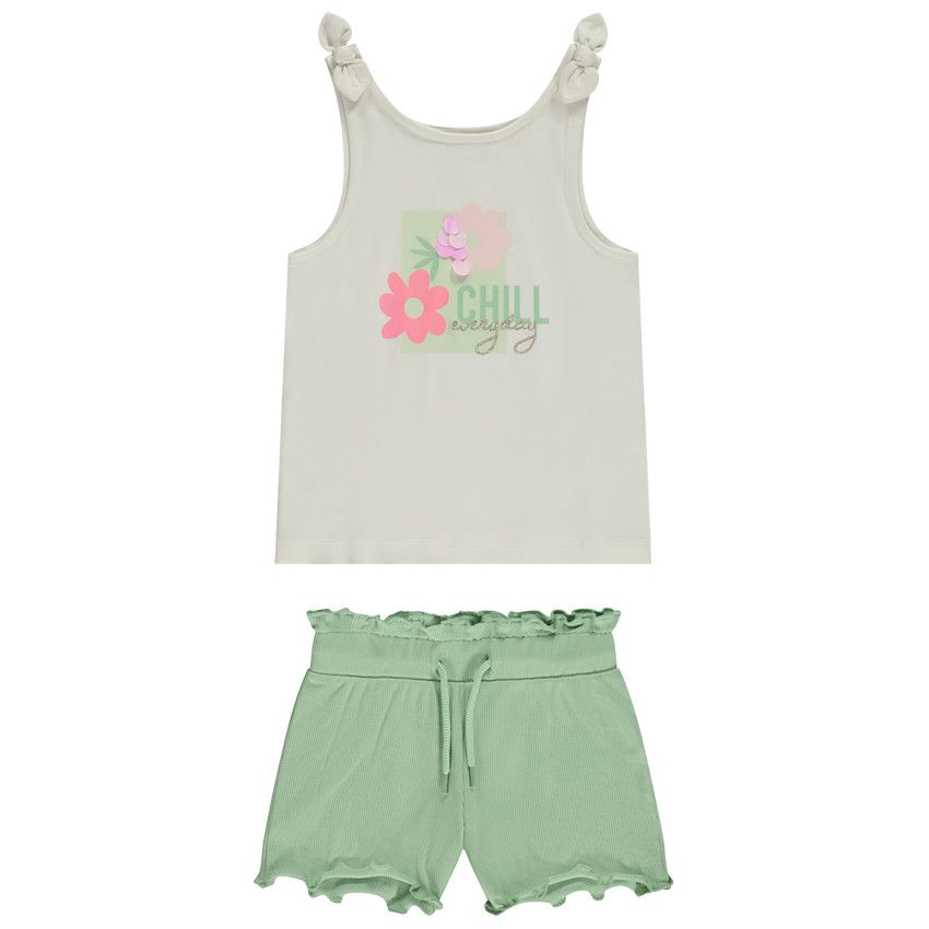 Ensemble 2 pièces avec débardeur fantaisie à sequins + broderie pour fille - Vert