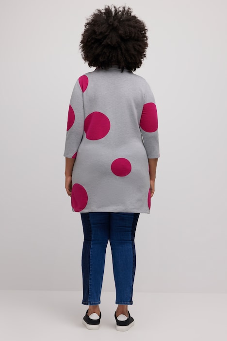 Long-Sweatshirt, Punkte, A-Linie, Stehkragen, 3/4-Arm