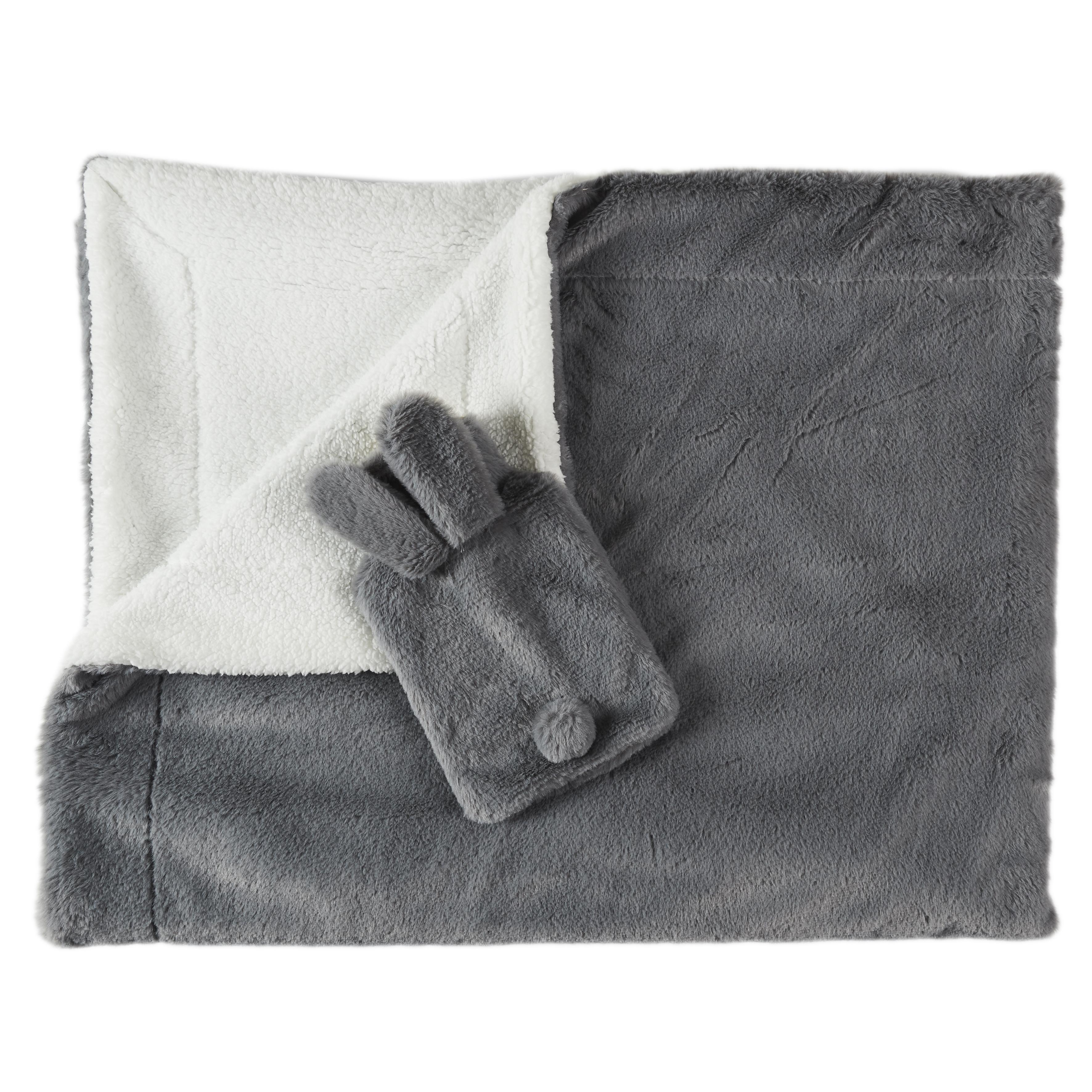 COFFRET BOUILLOTTE ET PLAID 120X150CM GRIS FONCE LAPIN