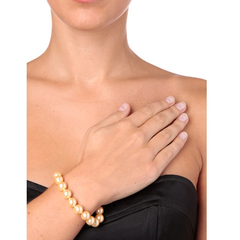 Parure Femme Collier et Bracelet Perles SSS 10 mm couleur Or et Argent 925