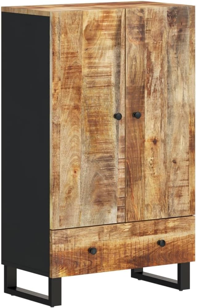 vidaXL Highboard, Sideboard mit Schublade 2 Fächern, Beistellschrank Schrank mit Eisenbeinen, Kommode Anrichte, Massivholz Mango Eisen
