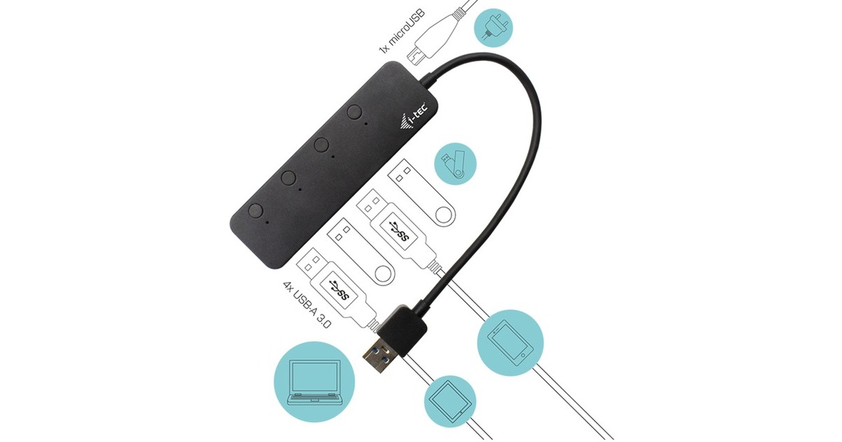 i-tec4-Port USB 3.0 Metal USB-hub met individuele aan/uit schakelaars  (Zwart)