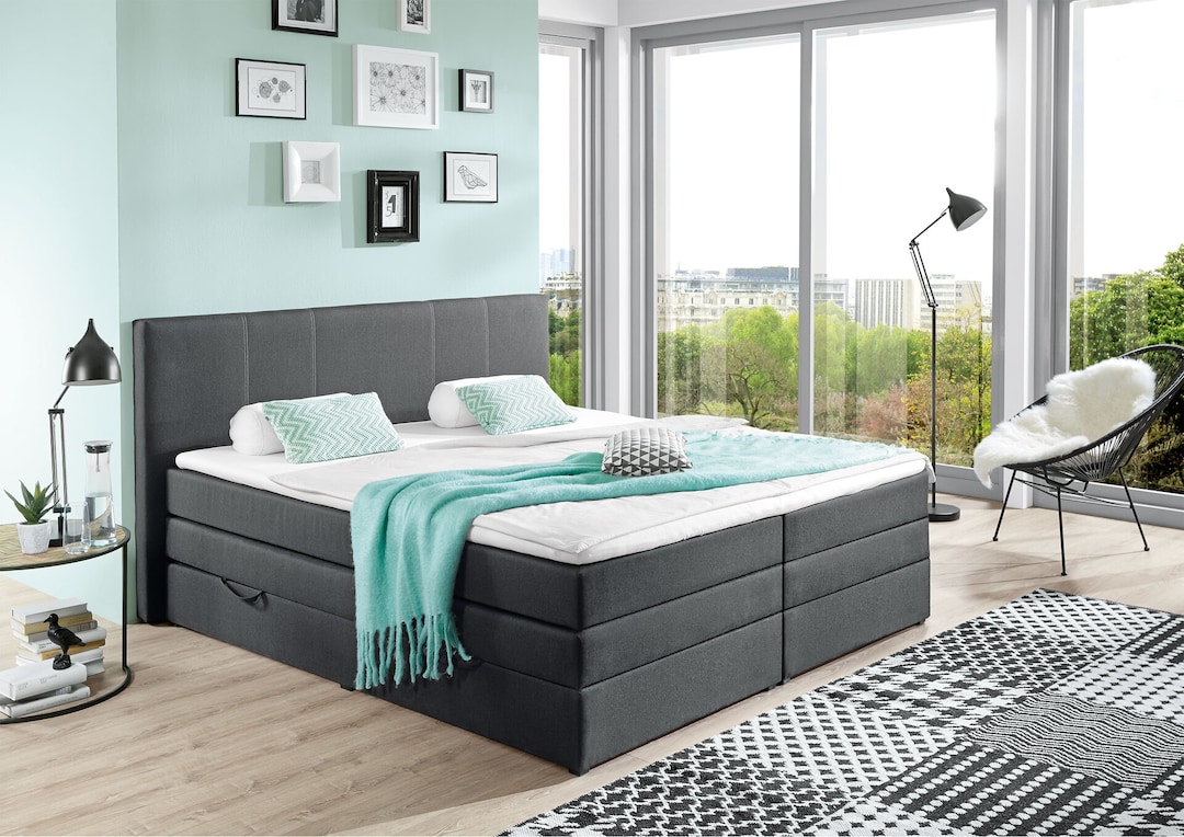 Boxspringbett Vegas Stoffbezug Anthrazit Bonellfederkernca. 180 x 200 cm