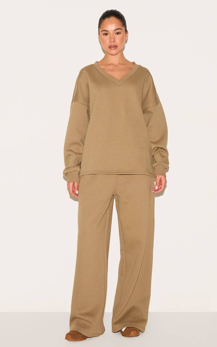 Taupe Sweat-shirt Col V Surdimensionné