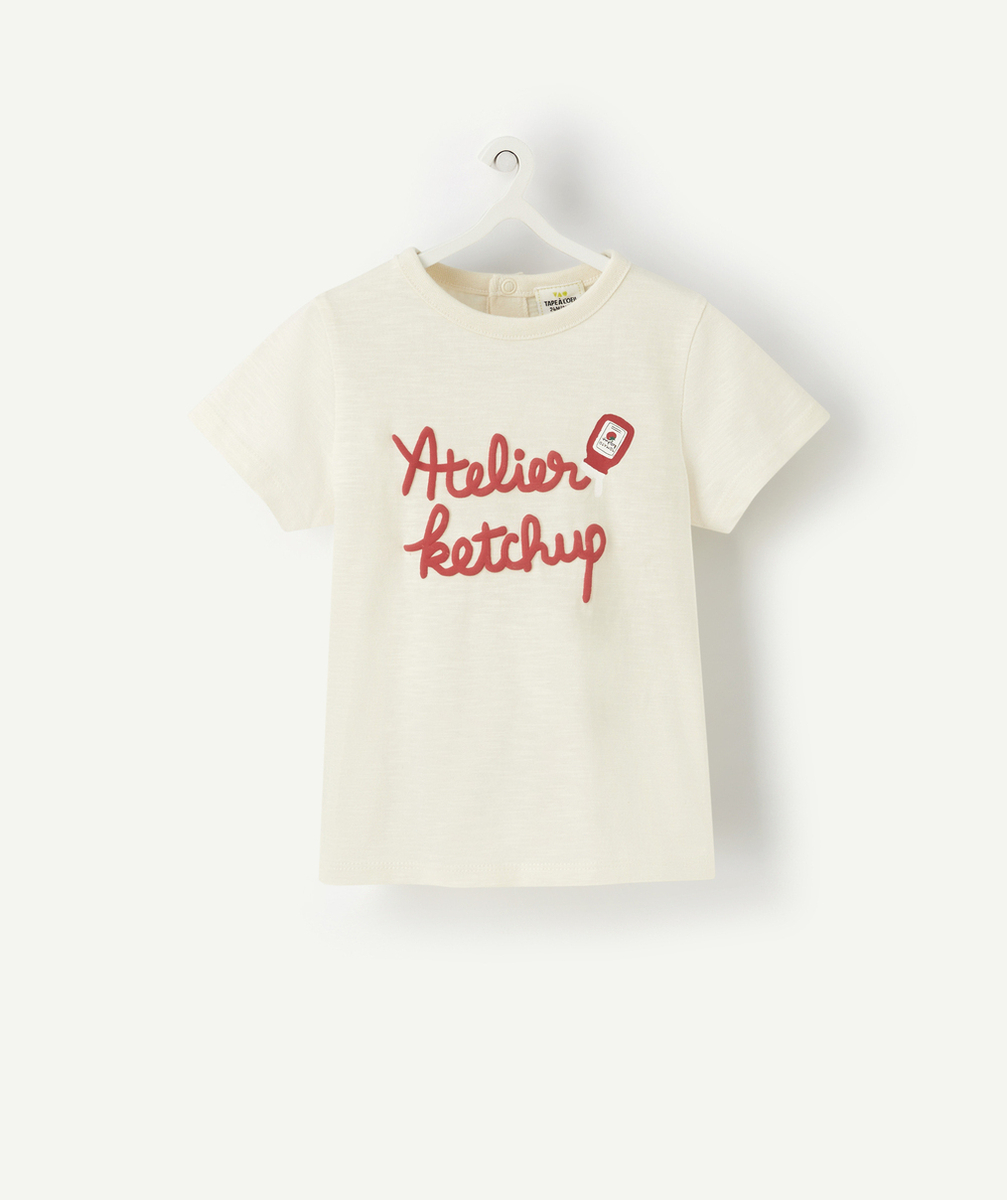 T-SHIRT BÉBÉ GARÇON EN COTON BIO ÉCRU MESSAGE KETCHUP