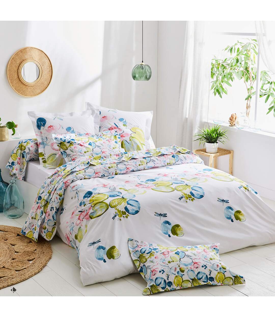 Housse de couette 260x240 cm percale coton NENUPHAR aqua