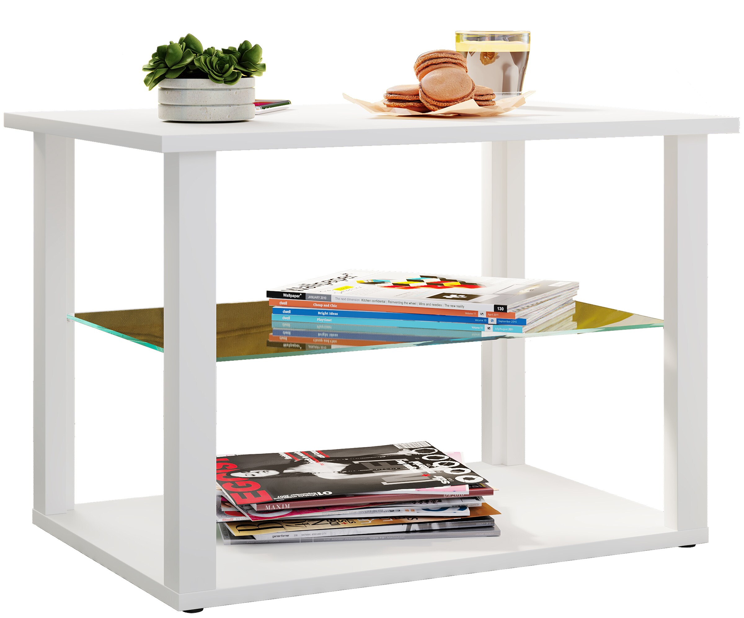 VCM Holz Couchtisch Sofatisch Wohnzimmertisch Beistelltisch Glas Wanilo M