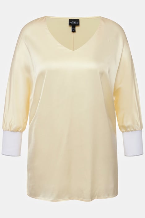 Bluse, Satin, V-Ausschnitt, 3/4-Fledermausärmel