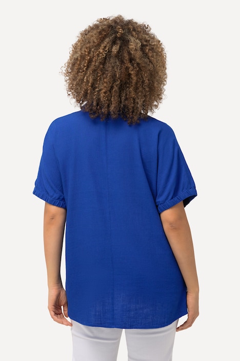Bluse, Leinenmix, Oversized, V-Ausschnitt, Halbarm