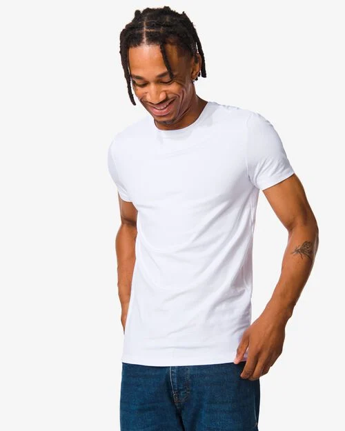 t-shirt homme slim fit col rond blanc