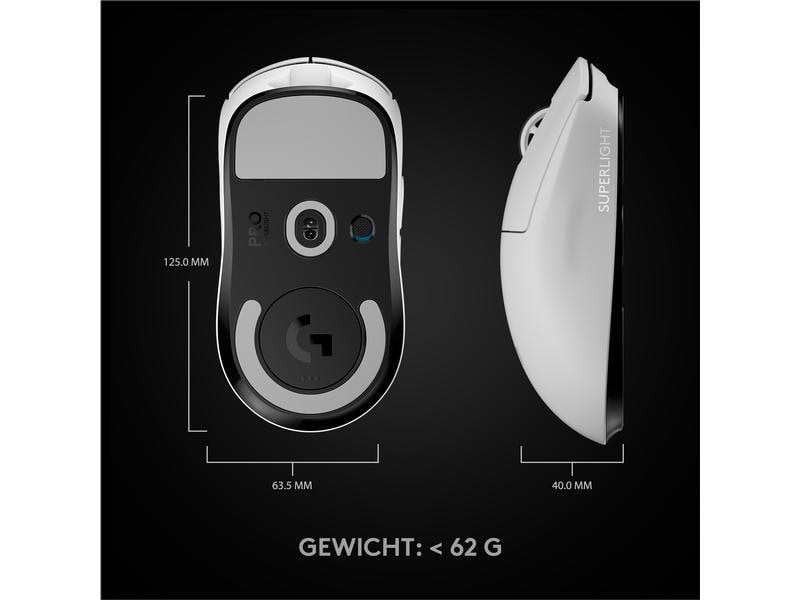 Logitech Gaming-Maus Pro X Superlight Weiss Extrem leichte Gaming-Maus mit leistungsvoller Performance