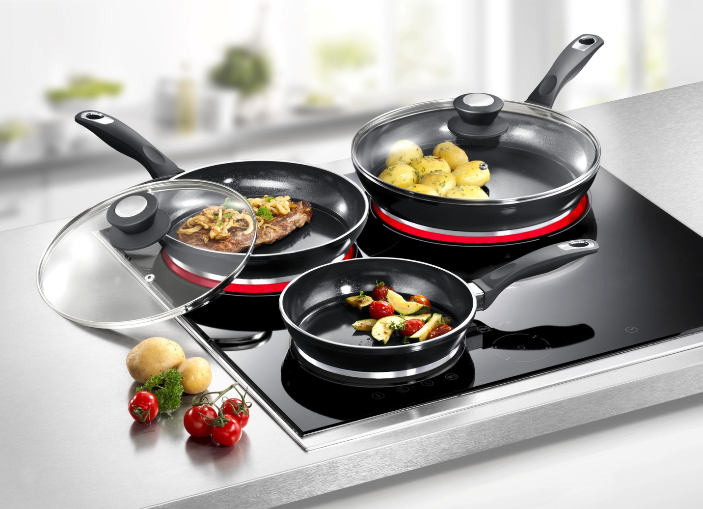 Aluguss-Profi-Pfannen-Set, 5-teilig, mit 3-facher Thermo-Keramikbeschichtung